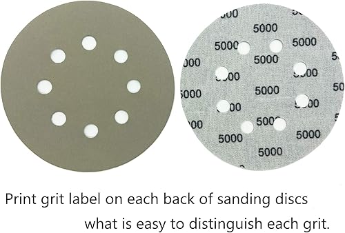 Miniatura 5 de 20 piezas de papel de lija de 8 agujeros de 5 pulgadas, discos de lija con gancho y bucle 300040005000700010000 granos para lijadora orbital