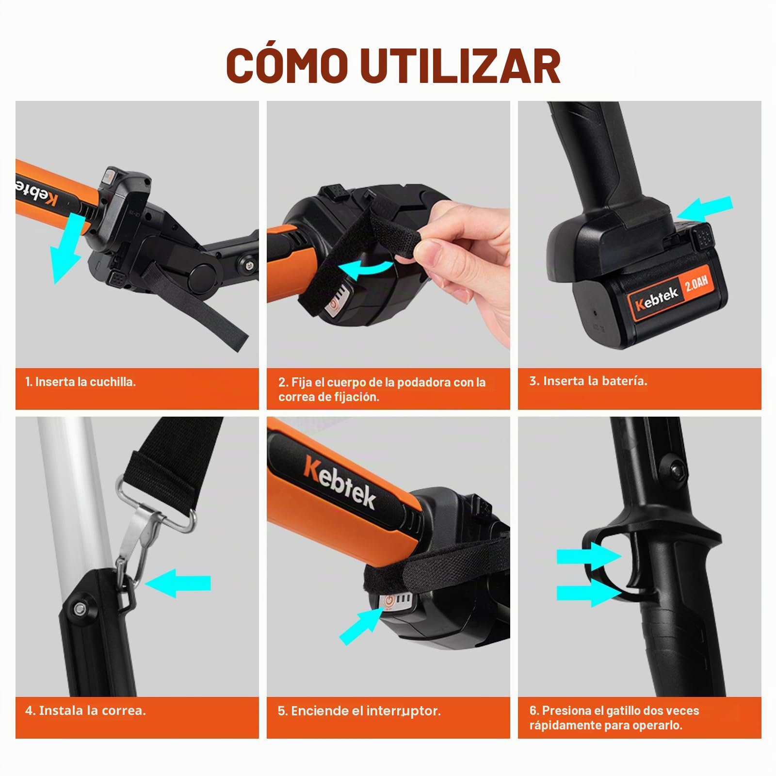 Kebtek - Juego de tijeras de podar con batería (40 mm, 21 V, 2 unidades, 2 Ah, baterías de litio)