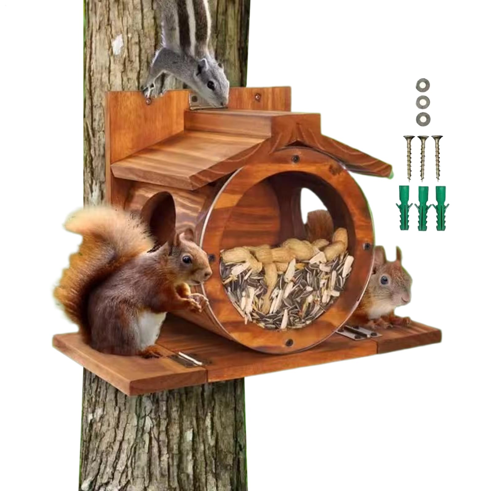 Squirrel Feeders for Outdoors Wooden | Squirrel Feeding House with Ventilation Holes,Weatherproof Box for Cob Corn Nut Hay Food Storage Outside Garden Fence Animal