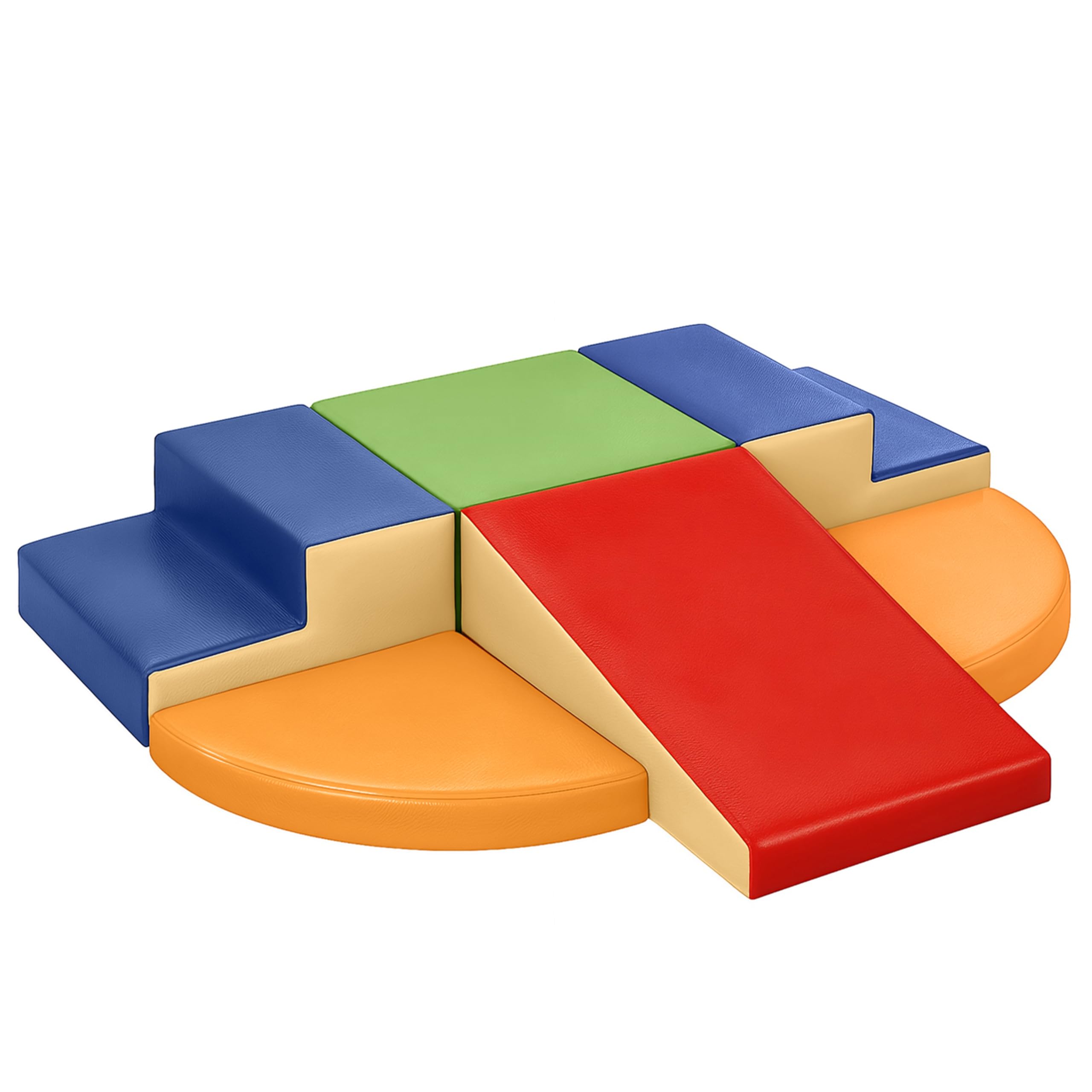 Wilwolfer Blocchi per Bambini in Schiuma Set: 6 Pezzi Pelle PU Set da Gioco Blocchi Morbidi per Bambini - Doppia Scala Percorso a Ostacoli per Infanzia per Soggiorno Cameretta e Asilo Nido(Classico)