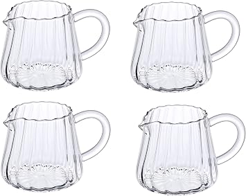 Small Glass Pitcher, Glass Milk Pitcher, Glass Creamer Pitcher, Creamer Container 4 Pack