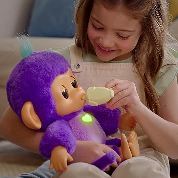Fingerlings Care n Cuddles Interactive Baby Monkey, Sunny (Purple), Toys for 3 Year Olds, 150+ Sounds and Reactions, Heart Lights Up