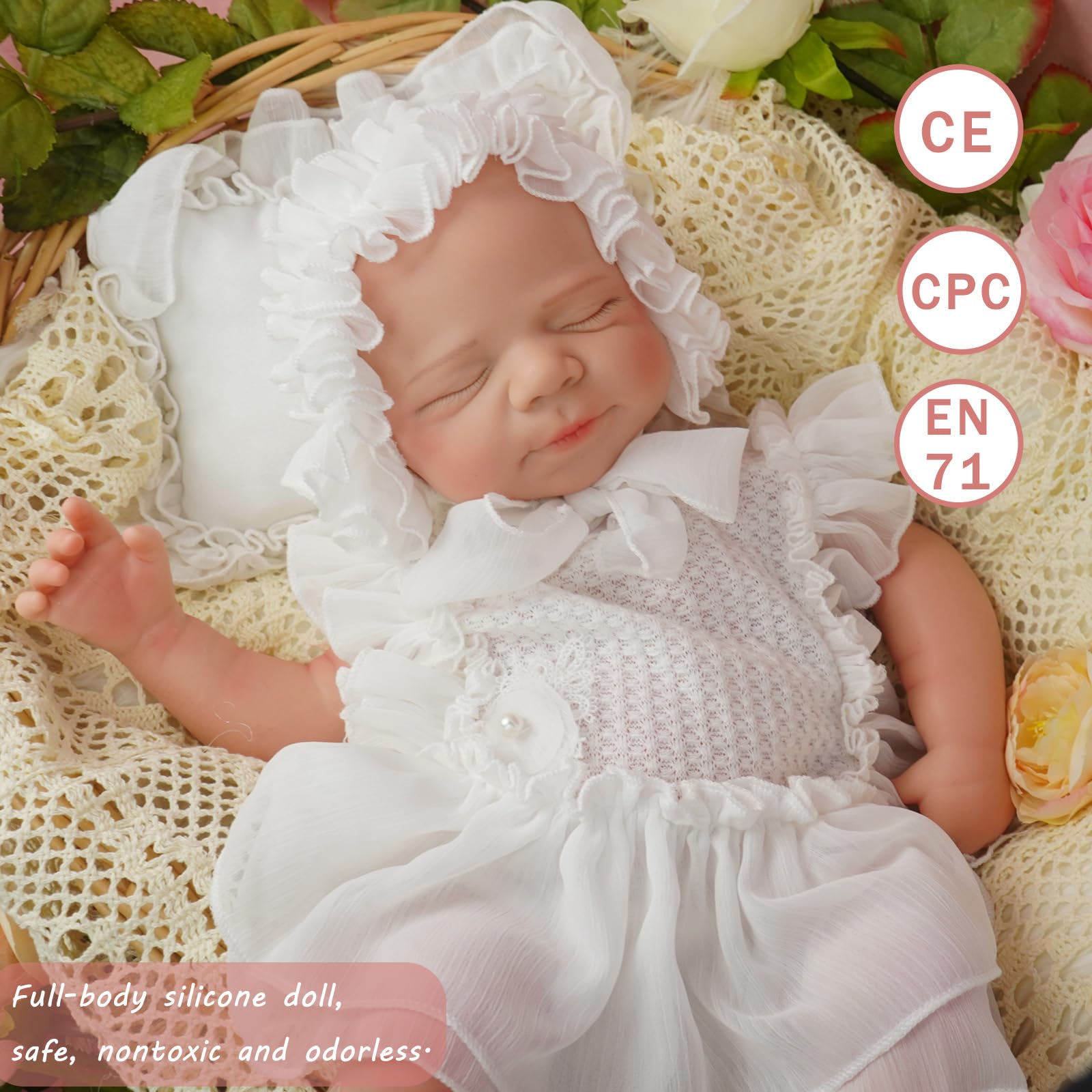 50 cm Vollsilikon Lebensechte Babypuppen Mädchen Schlafposition | Reborn Baby Puppen GanzköRper Platinsilikon Nicht Vinyl,Realistische Neugeborene Puppen,für Kinder ab 3 Jahren und Sammler
