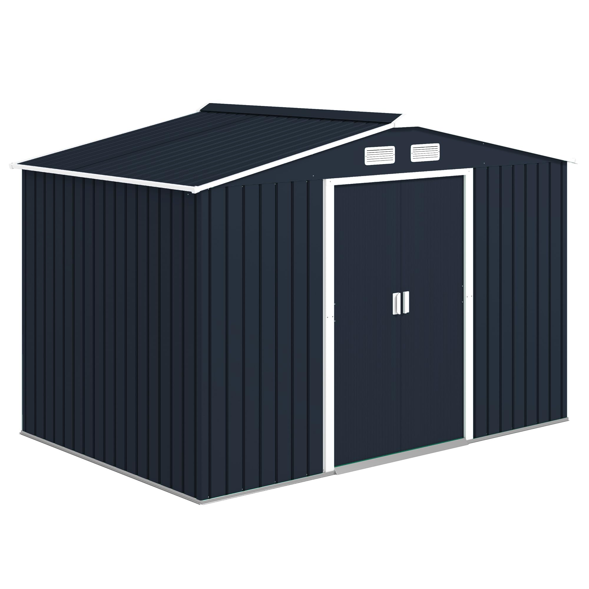 Outsunny Caseta de Jardín Exterior, 5 m² 277x195x192 cm, Cobertizo de Jardín Exterior Metálico con 2 Puertas Correderas, Base Refuerzo (Suelo NO Incluido) y 4 Ventanas, Gris — view 13