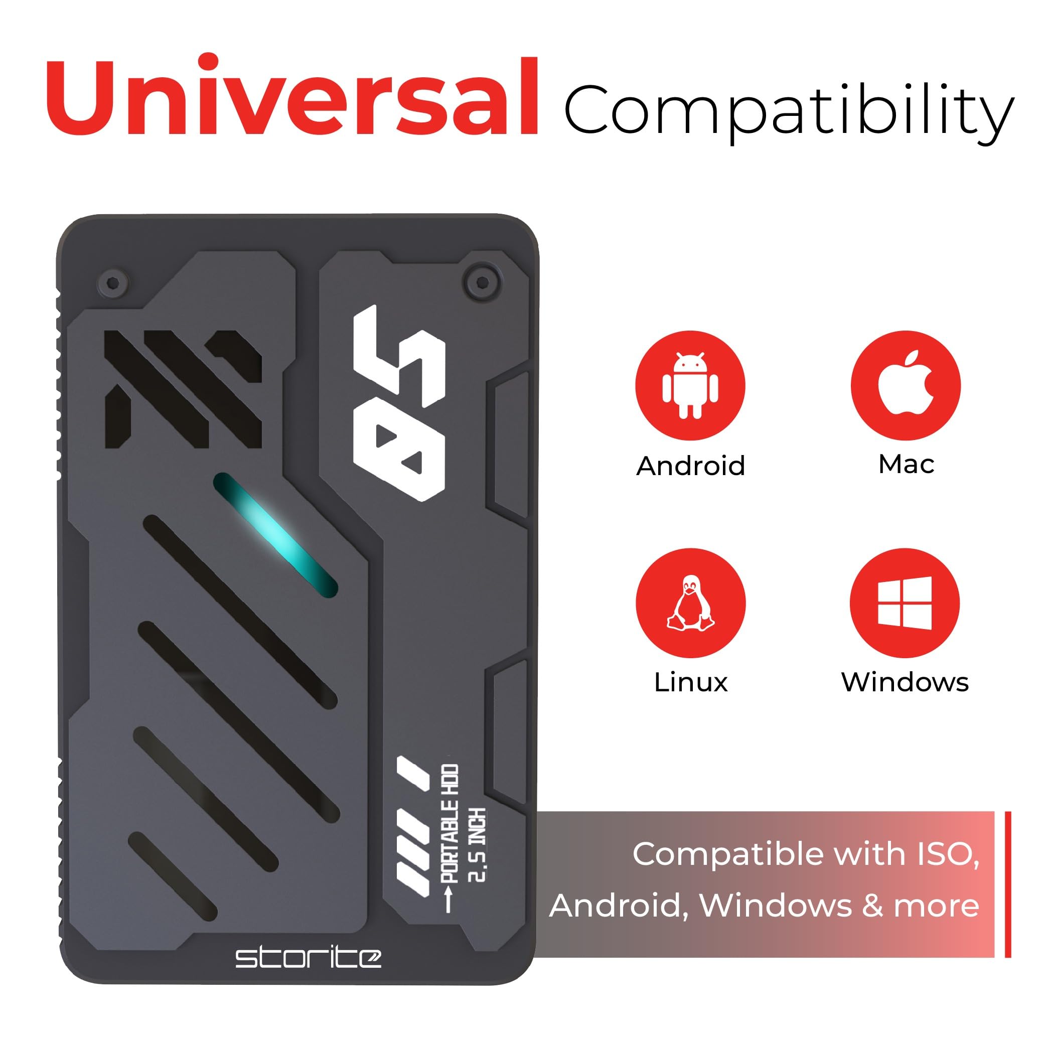 Storite Disco rigido esterno 1 TB USB 3.0, leggero, per backup e archiviazione dati, portatile, per giochi, espansione di memoria per laptop, PC, Mac e desktop.