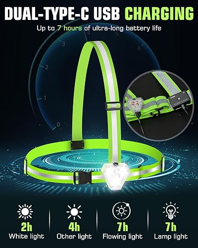 Miniatura 7 de Zacro Chaleco reflectante para correr con 9 modos RGB, luz de pecho de alta visibilidad de 500 lm para corredores, equipo de correr recargable con