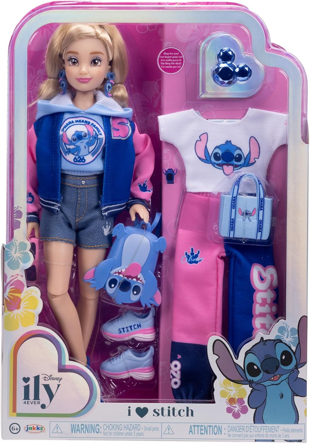 Disney ILY 4ever Fashion Dolls Stitch Inspired with Varsity Jacket 11.5" Tall with 13 Points of Articulation, Two Complete Mix-and-Match Outfits and a Shiny Mickey Ring for You to Wear!