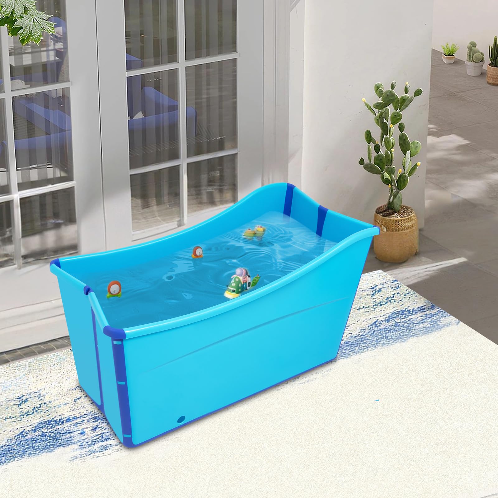 Faltbare Badewanne, PP+TPE Tragbare Badewanne Klappbar Erwachsene Kinder, Kunststoffbadewanne Spa Wanne für Badezimmer Balkon Hotel, Blau 87 * 46 cm