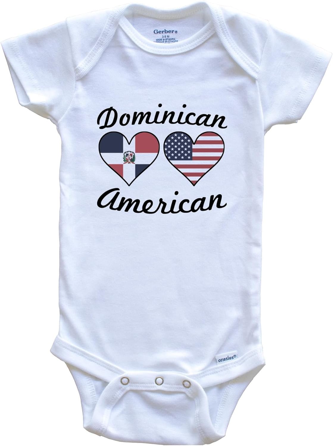 Really Awesome Shirts Dominican American Flag Hearts One Piece Baby Bodysuit