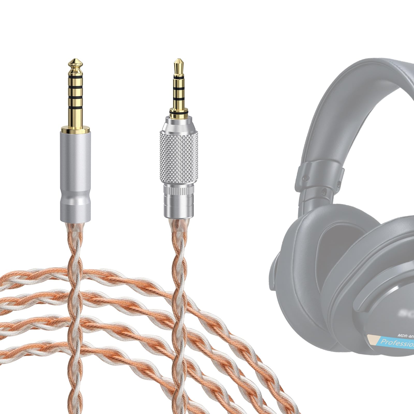 Cavo audio di aggiornamento Geekria Apollo 4,4 mm a 3,5 mm argentato, compatibile con Sony MDR-MV1 MDR-M1 MDR-M1ST, cavo sostitutivo con dispositivo di bloccaggio del pomello filettato (9,8 ft / 3 m)