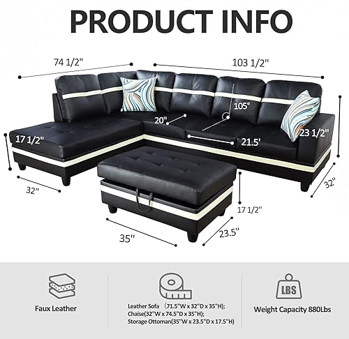 Miniatura 8 de AYCP Otomana de cuero regenerado para almacenamiento, 37 x 24.5 x 16.5 pulgadas de alto para apartamento, casa, sala de estar, oficina (marrón,