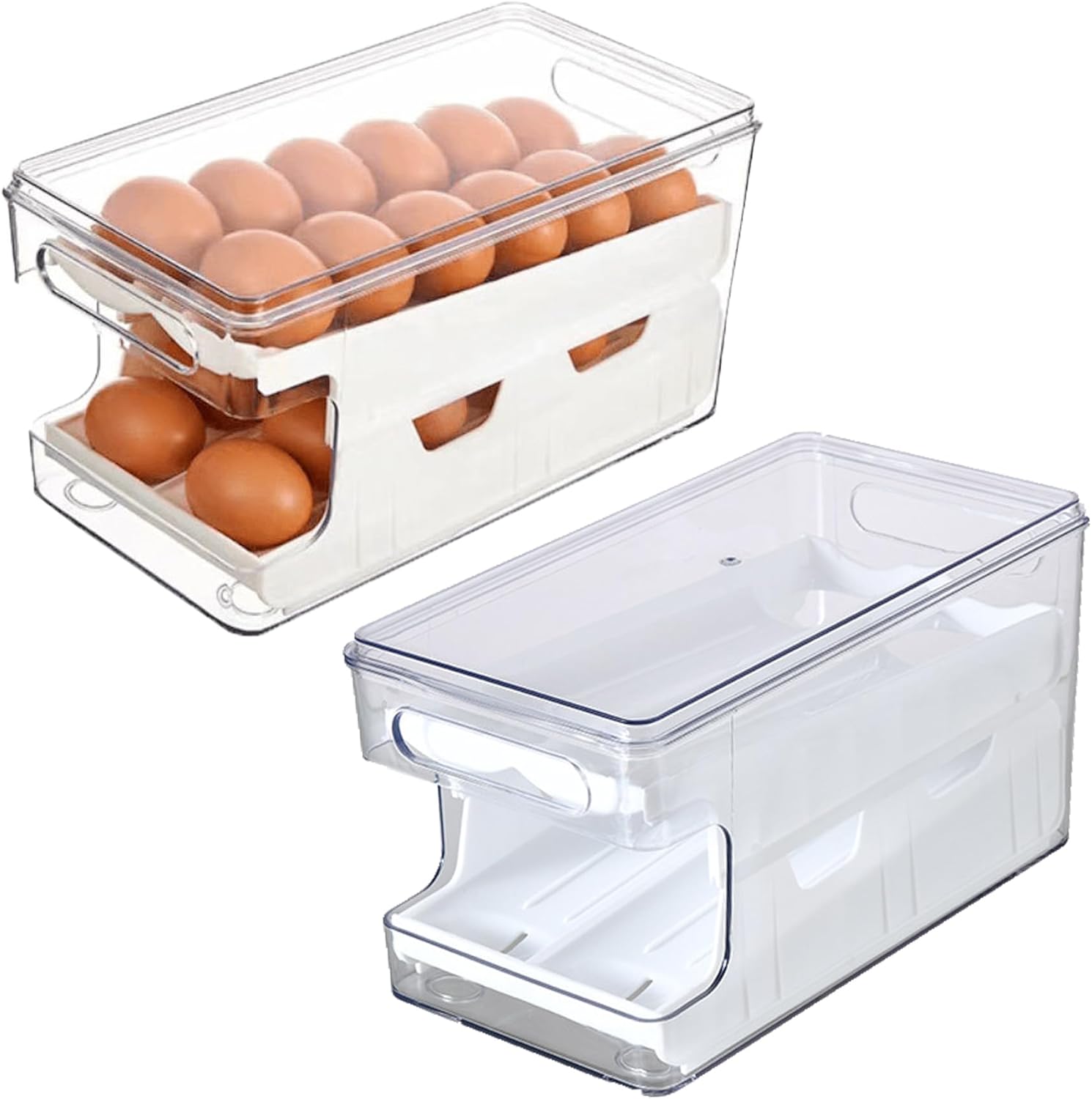 Anfbyoh Rolling Egg Holder, 24 Eggs Stackable Plastic Holder for