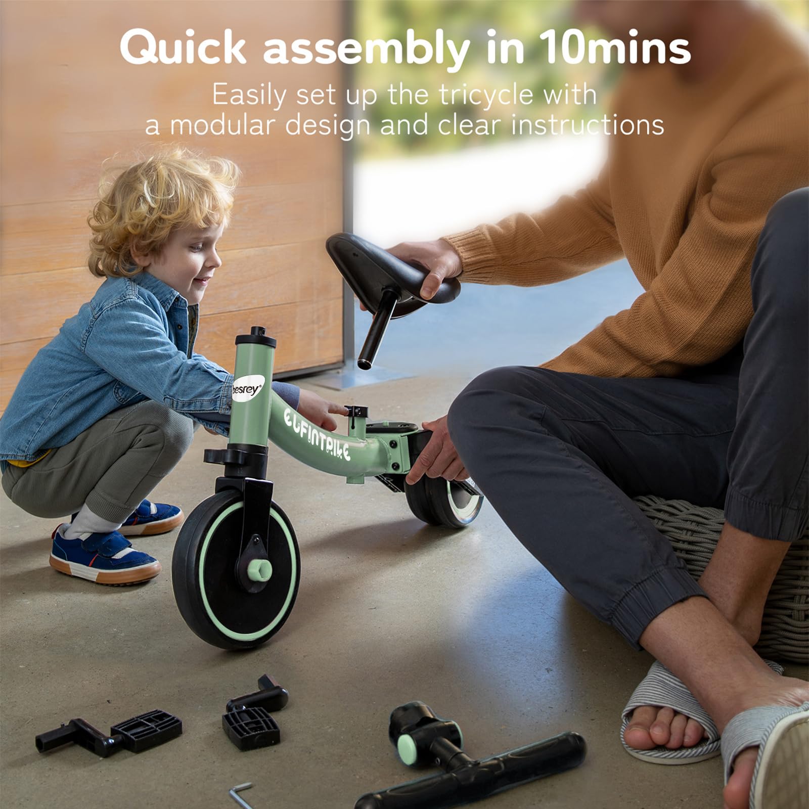 besrey Tricicli 5 in 1 Triciclo per Bambini da 1 a 5 Anni,Triciclo Senza Pedali,Bicicletta Senza Pedali, Verde erba