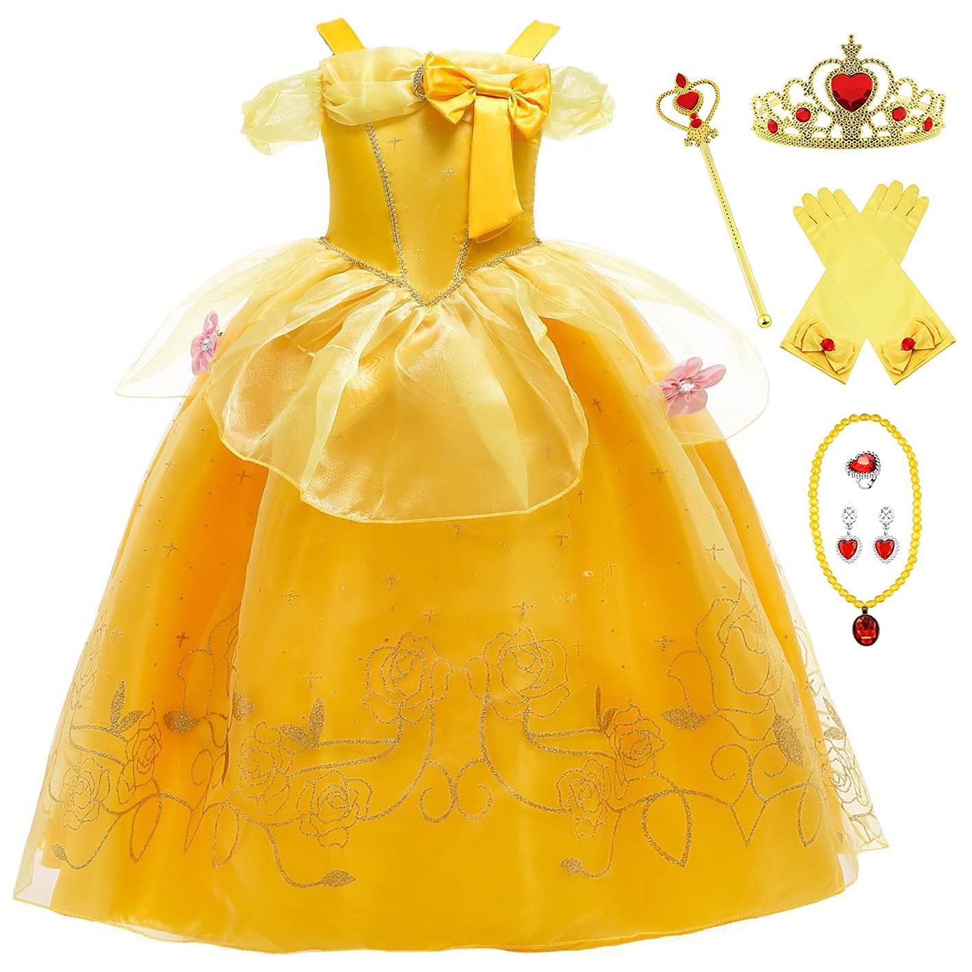 YOSICIL Disfraz Princesa Niña Vestido Trajes Belle Tul la Bella y la Bestia Carnaval Fiesta Cumpleaños Halloween Cosplay Festival Partido, Fuera del Hombro