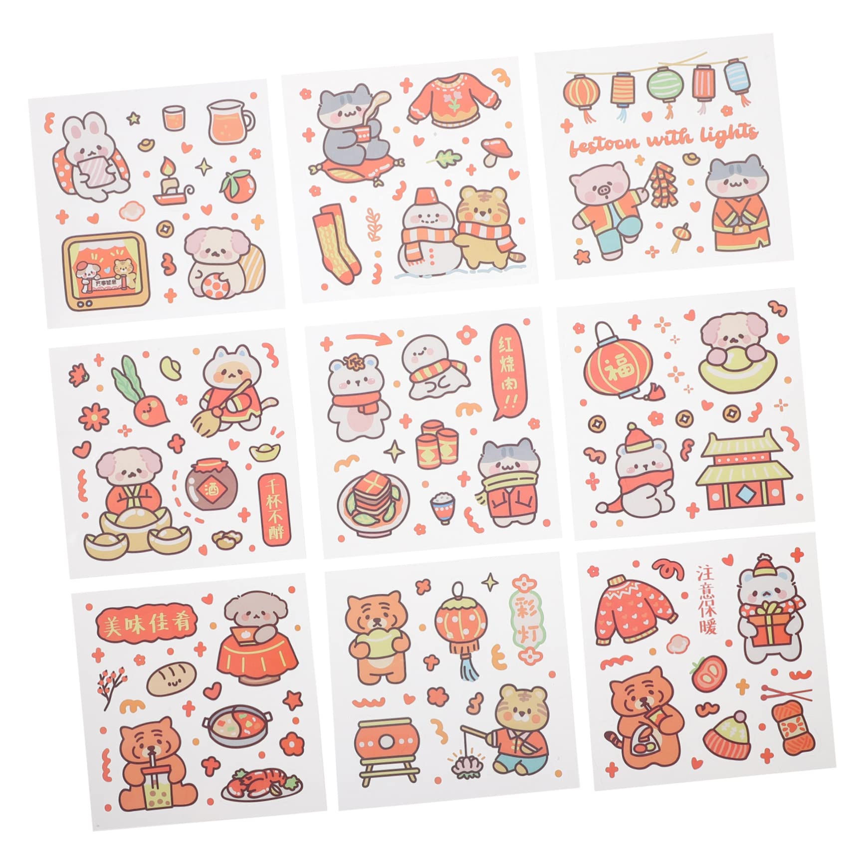 Ciieeo1 Set Sticker Cute Stickers Cartoon Stickers Clear Sticker Chinese New Year Wall Decal Little Sticker Dolly Dressing Chinese New Year Window Sticker DIY Planner Decals Cute Decals