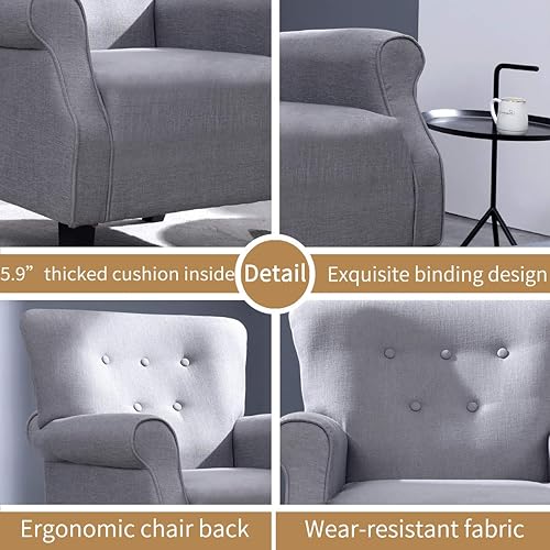 Miniatura 6 de PatioFestival Silla decorativa tapizada de mediados de siglo, sofá individual con brazo Roy, moderno y cómodo, para sala de estar, club, oficina,