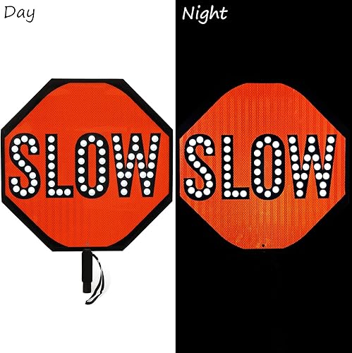 Miniatura 7 de SmartSign Retén LED de 24 pulgadas, batería recargable y cargador, letrero de aluminio reflectante de mano de 24 pulgadas con correa, modos de luz