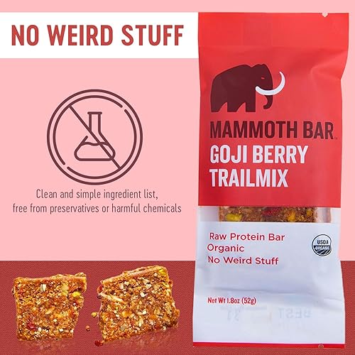 Miniatura 3 de Mammoth Bar Goji Berry Trail Mix - 10 barras de proteínas orgánicas - Prebiótico  Paleo  Sin gluten  Proteína de huevo  Sin OMG  Crudo  Nueces