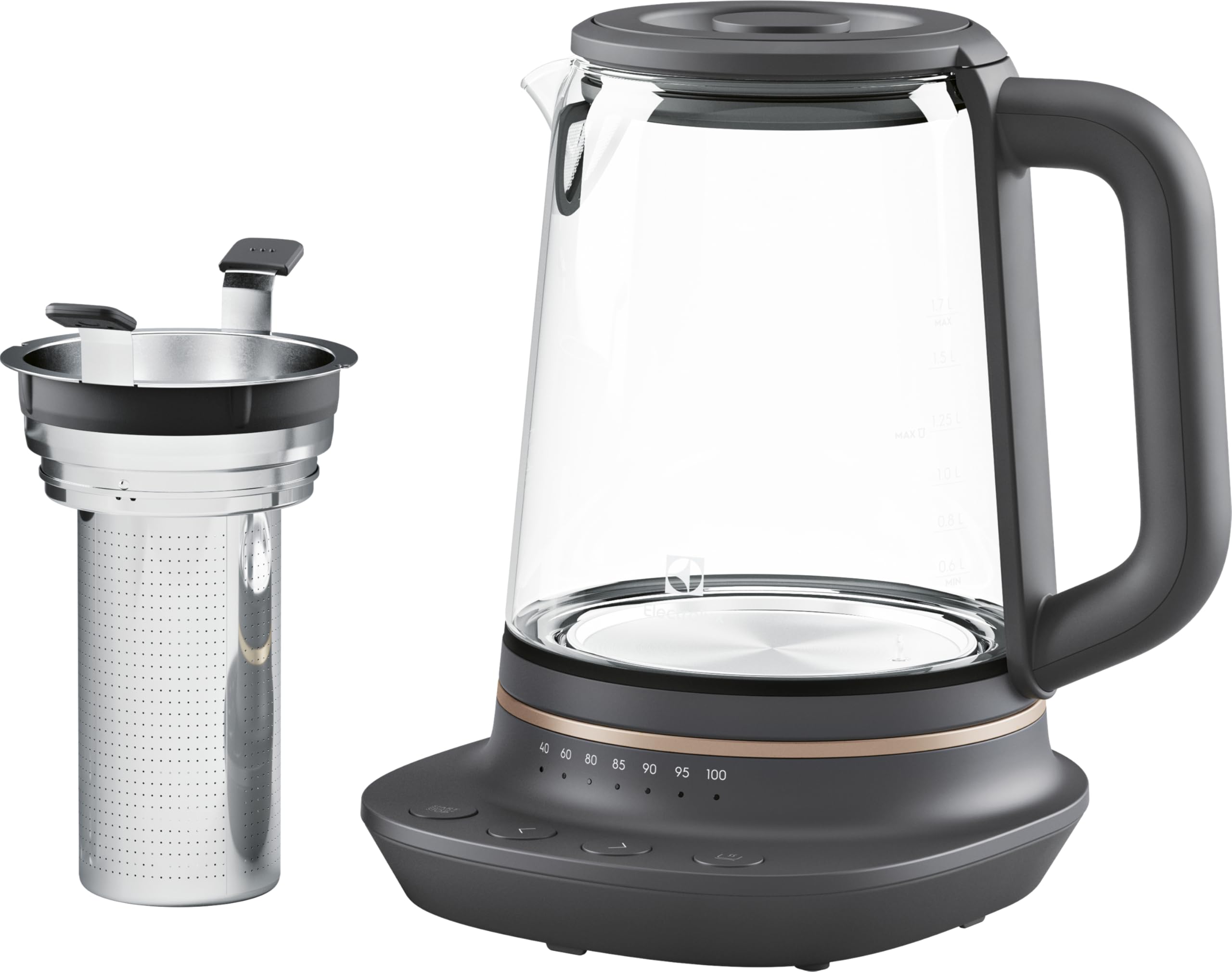 Electrolux Czajnik Elektryczny Explore 7 Glass E7GK1-8BP, Potrójna funkcja samoczynnego wyłączenia, Wyjmowany filtr, Herbata sypana parzona w czajniku, 2000 W, Pojemność 1,7L, Czarny