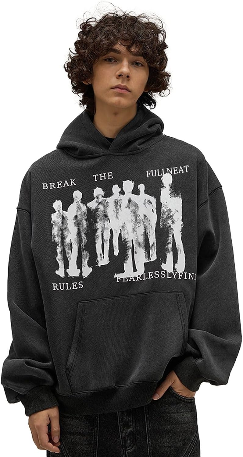 Men’s Graphic Hoodie Sweatshirt Unisex Oversized Long Sleeve Pullover with Front Pouch Pocket - Image 2