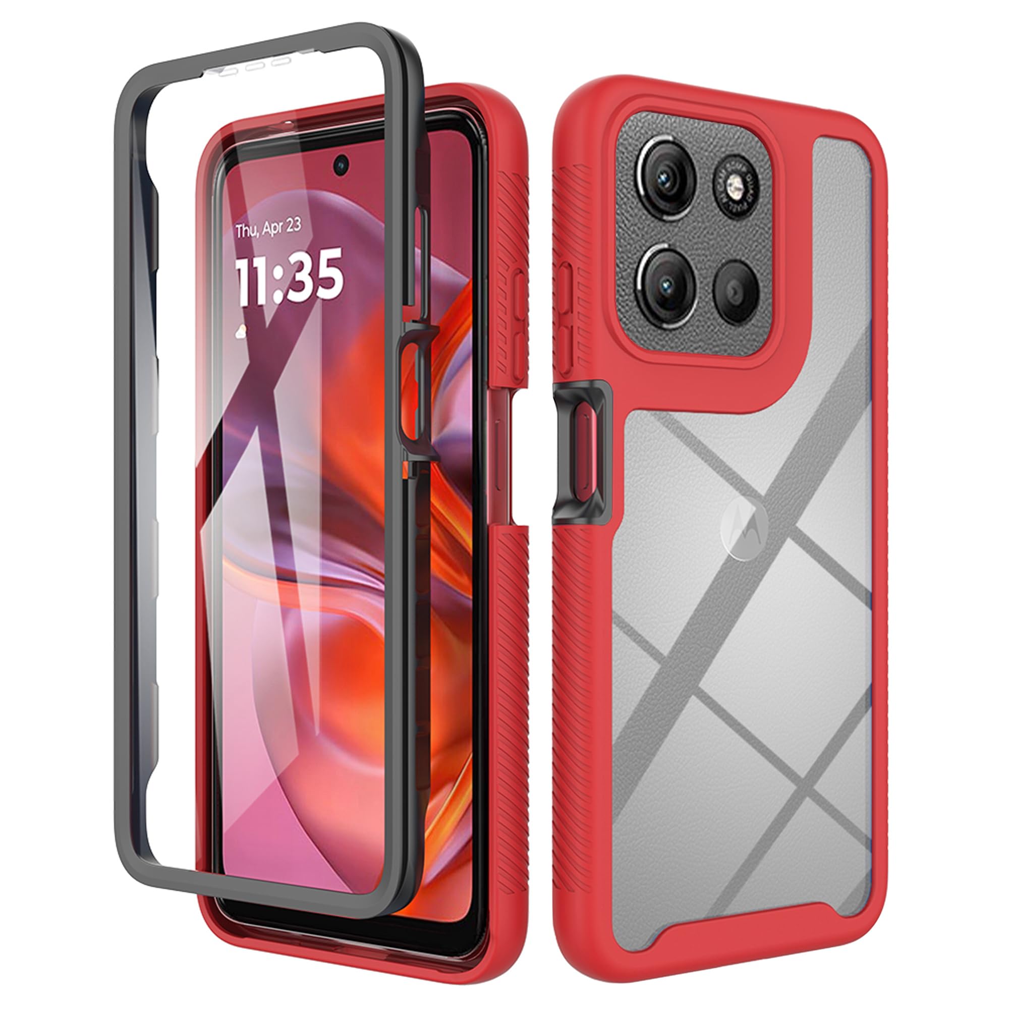 ESHUYI® Cover per Motorola Moto G15 Custodia in Silicone a Antiurto 360° con Protezione dello Schermo, Rugged Doppia Bumper Trasparente Case Integrale Cover, Rosso
