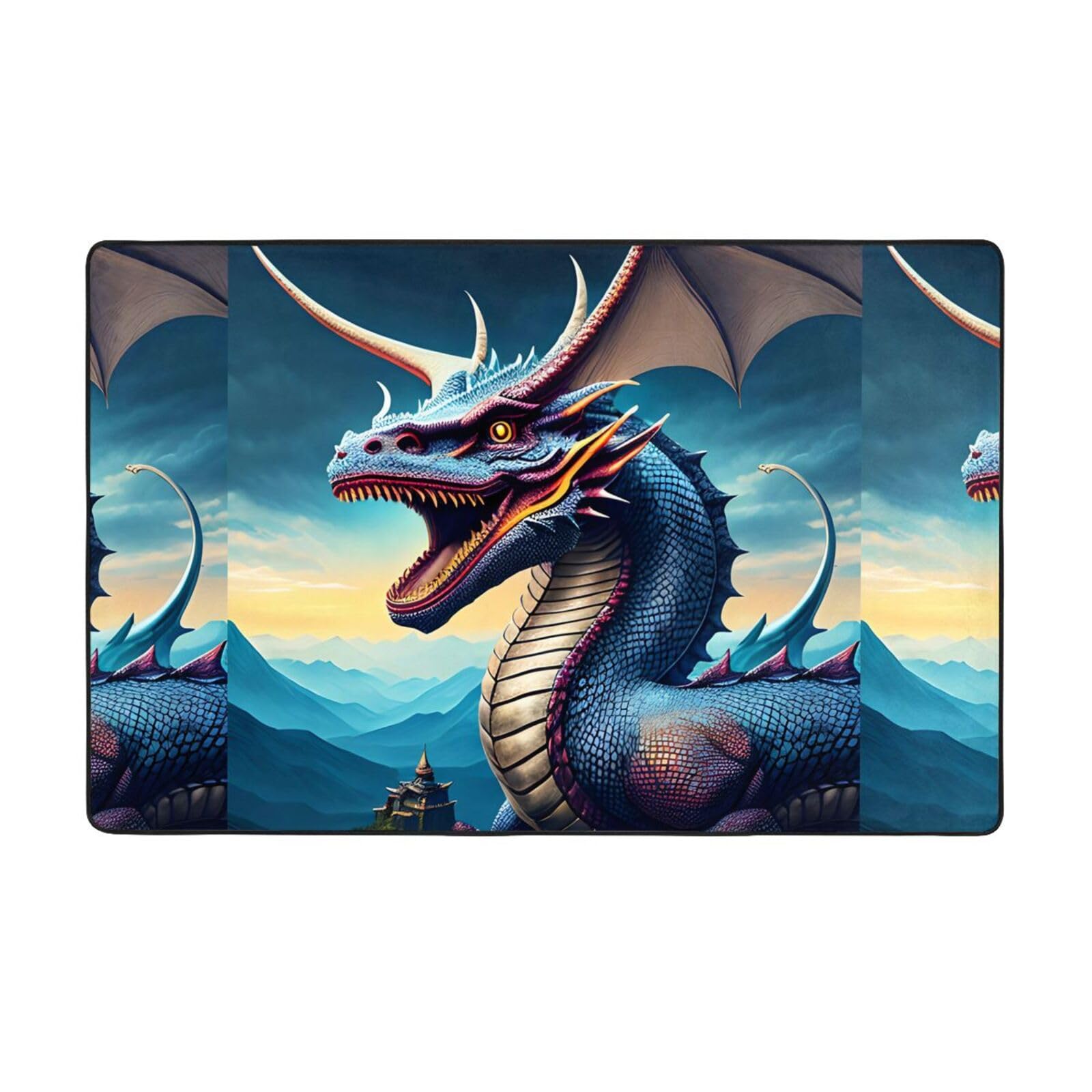 Tapis dragon rugissant pour salon moderne en velours 152x99 cm
