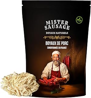 Boyaux naturels de Porc 20 mètres calibre 30/34 – Emballés sous-vide – Pour 12 kg de charcuterie - Résistant à la cuisson – Convient au fumage et au barbecue.