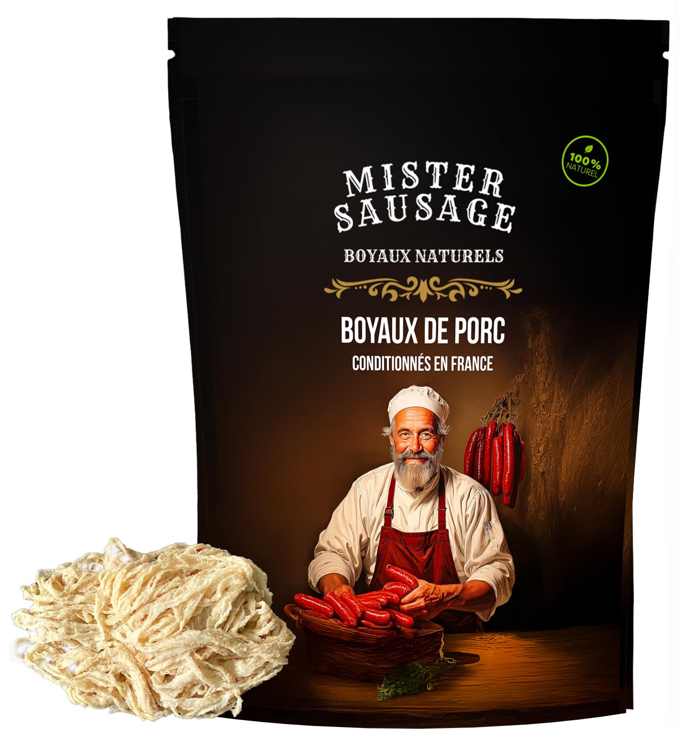 Boyaux naturels de Porc 20 mètres calibre 36/40 – Emballés sous-vide – Pour 12 kg de charcuterie - Résistant à la cuisson – Convient au fumage et au barbecue.