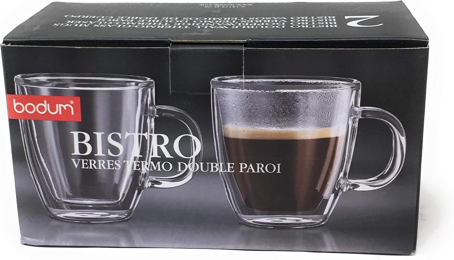 Bodum 5oz Bistro Double Wall Espresso Mug, High-Heat Borosilicate Glass, Set of 2, Clear