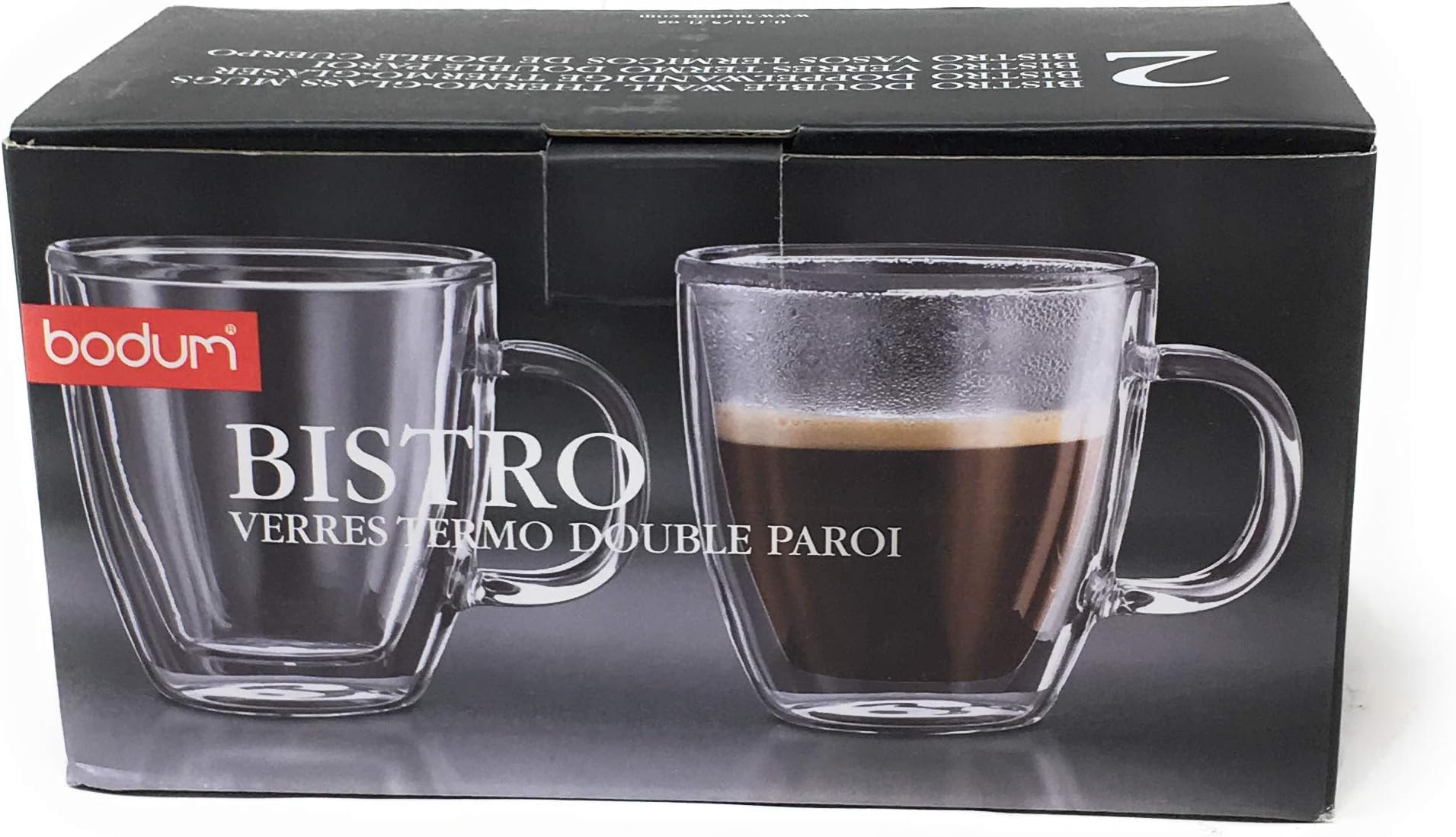 5oz Bistro Double Wall Espresso Mug, High-Heat Borosilicate Glass, Set of 2, Clear