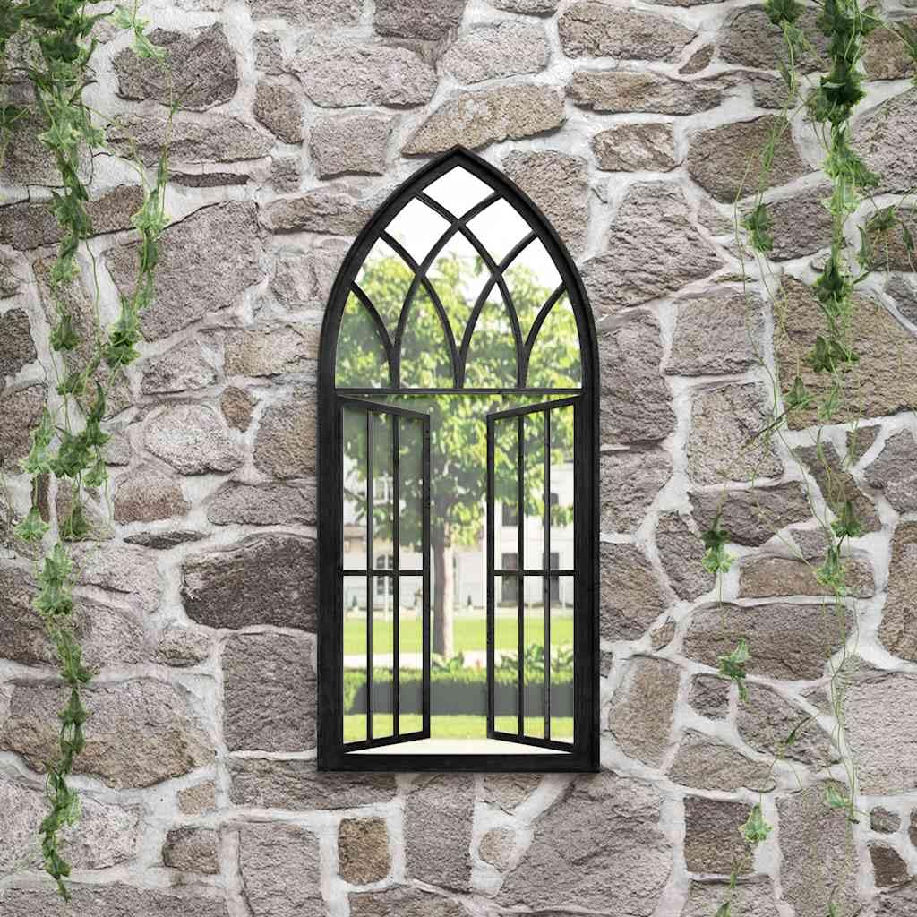 Espejo de jardín negro 100 x 45 cm hierro con efecto oxidado, espejo de pared para exterior, espejo decorativo de cuerpo entero para dirigir la luz y decoración de jardín, robusto y fácil de