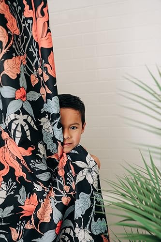 Miniatura 7 de Cortina de ducha con estampado floral coral oscuro - Patrón de flores negras moderno melancólico - Decoración moderna para el hogar - Cortina de