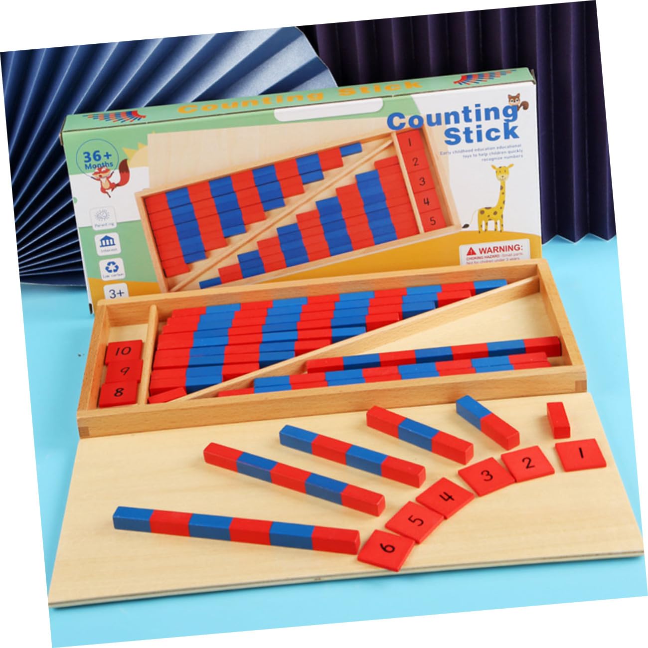 VANZACK Giocattolo Didattico Montessori Numeri Rosso Blu Plastico | Ambiente Educativo e Scuola Materna, per Bambini e Bambine, Abilità Operative Matematiche