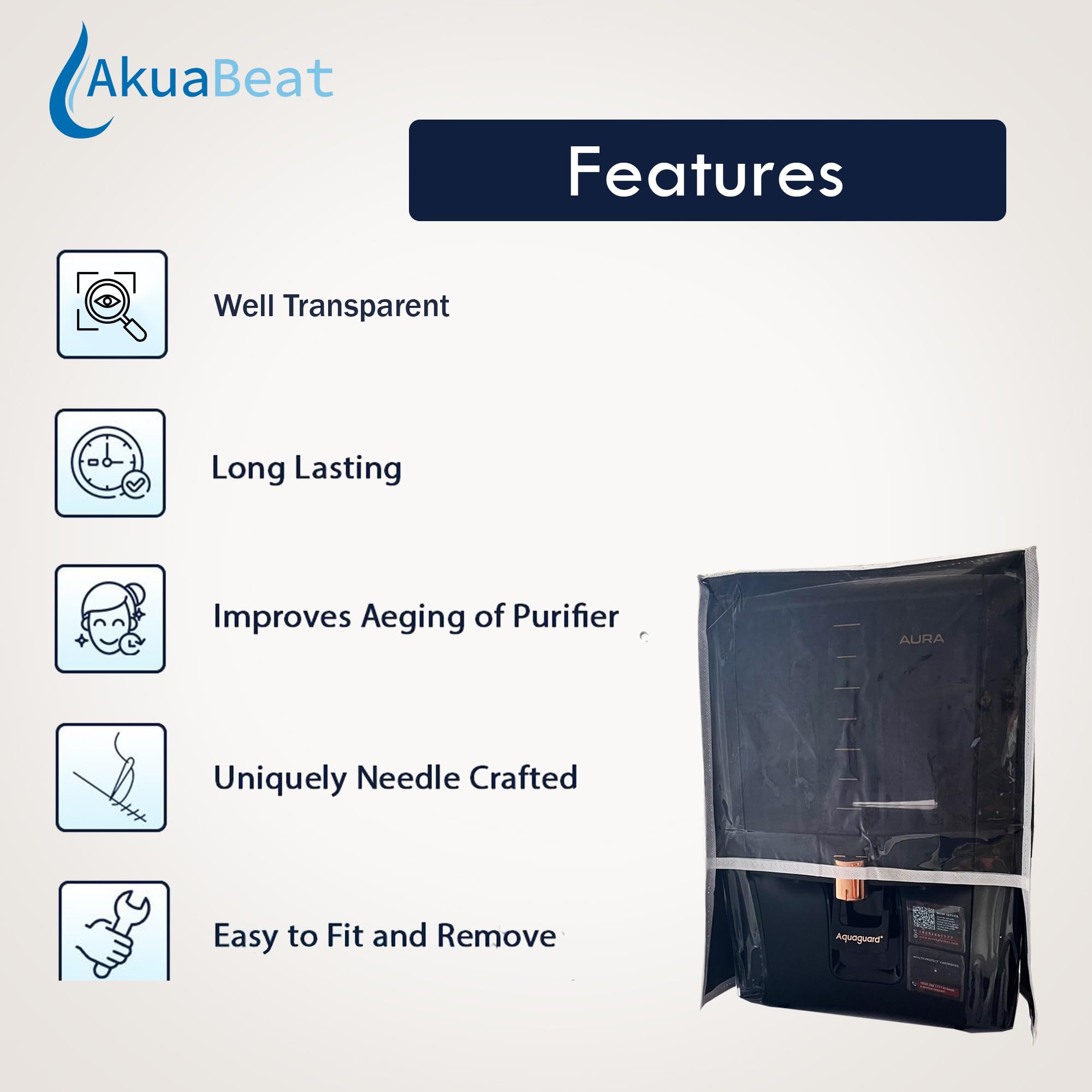 AkuaBeat Polyvinyl Chloride(Pvc)Body Protective Cover For Eureka Forbes Aquaguard Aura Ro+Uv+Uf With Active Copper Water Purifier 3