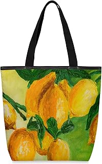 Sacolas de lona com zíper e bolso interno, bolsa de ombro feminina casual de mão, pintura a óleo de limão, bolsas de compras reutilizáveis de cozinha, bolsas de lona para uso em bolsas de livros, sacolas de compras, sacolas de presente, Multicor