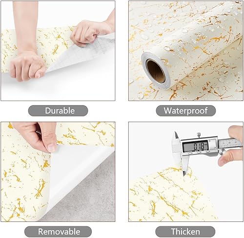 Miniatura 7 de YENHOME Lavish - Papel tapiz de mármol extraíble, para despegar y pegar, color oro blanco, autoadhesivo, para paredes de dormitorio, baño, vinilo
