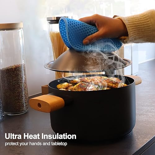 Miniatura 8 de Coomin Salvamanteles de silicona para platos calientes, 4 alfombrillas resistentes al calor para encimeras, almohadillas calientes antideslizantes