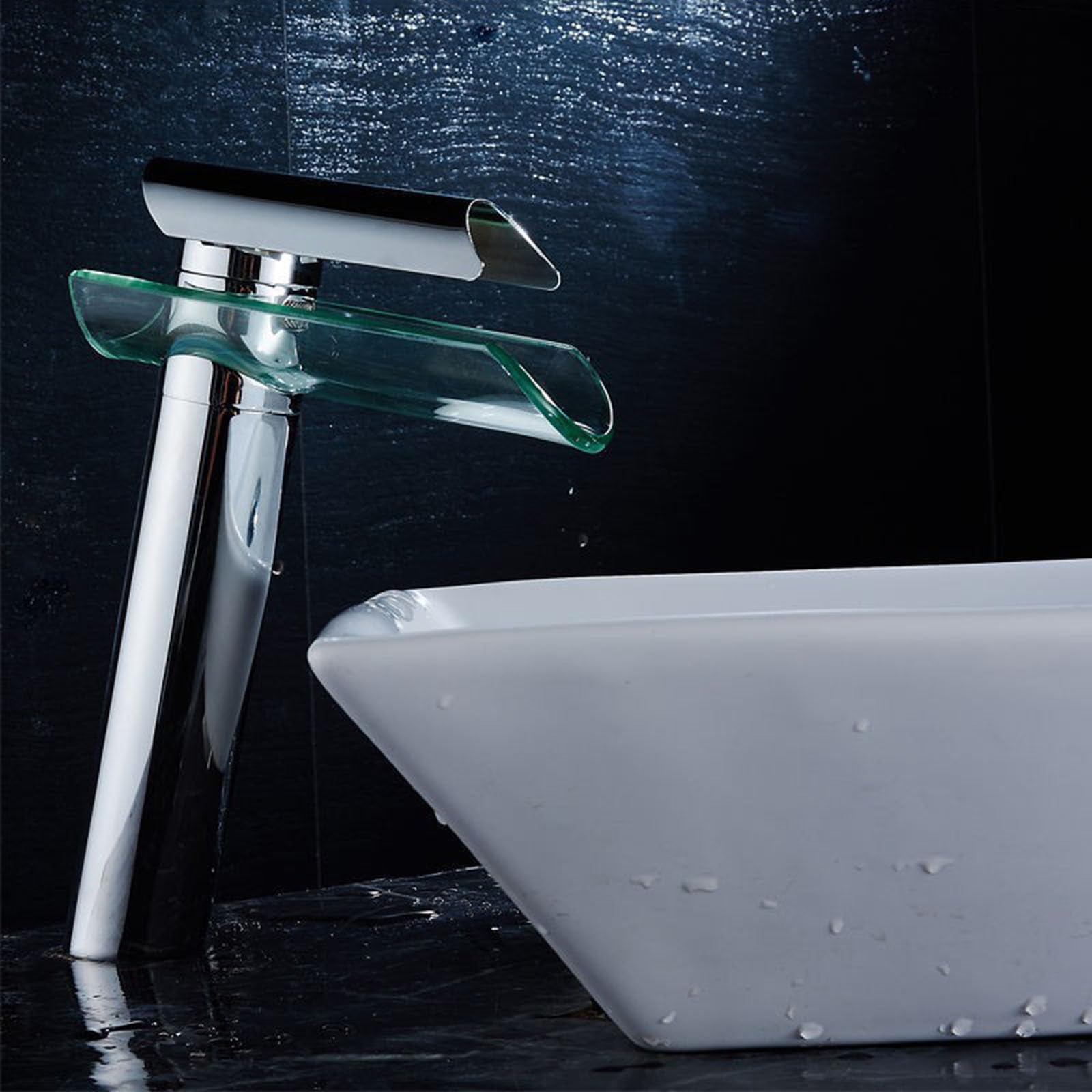 Rubinetto Bagno a Cascata in Vetro Rubinetto Alto per Lavabo Bagno Monoforo Miscelatore Lavabo Vetro Design,cromato,alto