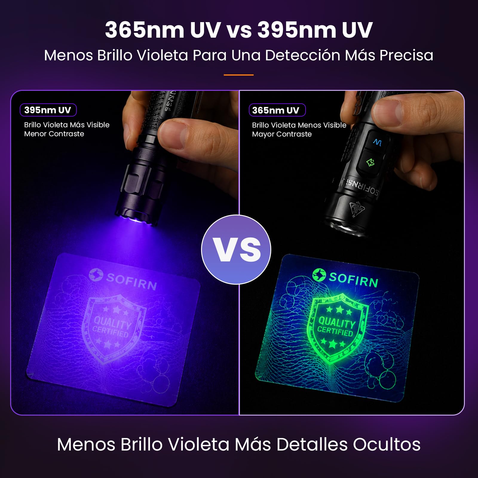 CSTEBOKE SOFIRN SR23 Linterna UV 365nm, Linterna LED Recargable 3300LM, Linterna Potente con Luz Negra, USB-C, IPX8, Imán y Clip, para Camping, Fluorescencia, Manchas de Mascotas y Uso Exterior