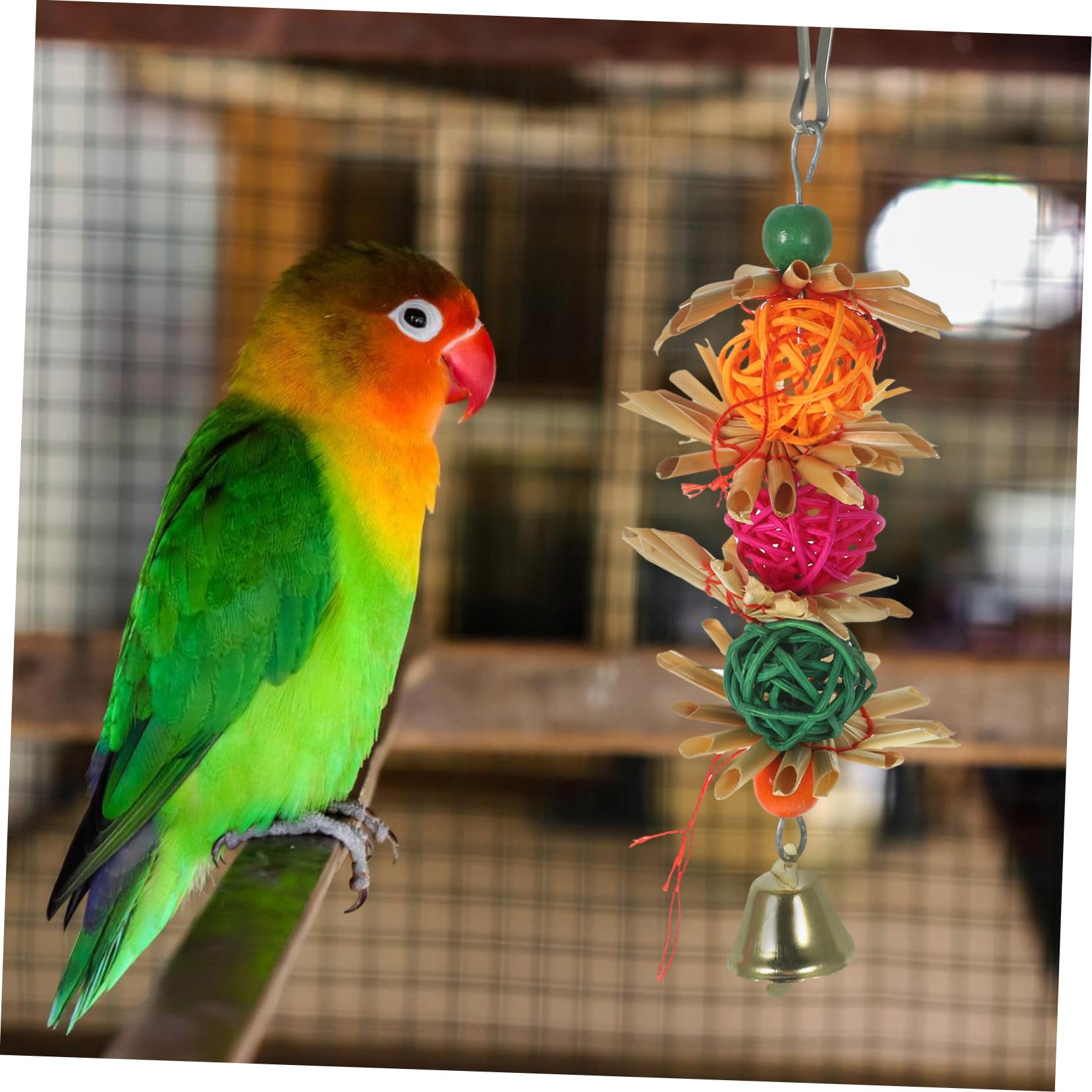 DOITOOL Jouets À Mâcher pour Perroquets Lot De 2 Clochettes Suspendues en Rotin Tissée pour Petits Oiseaux Couleur Aléatoire