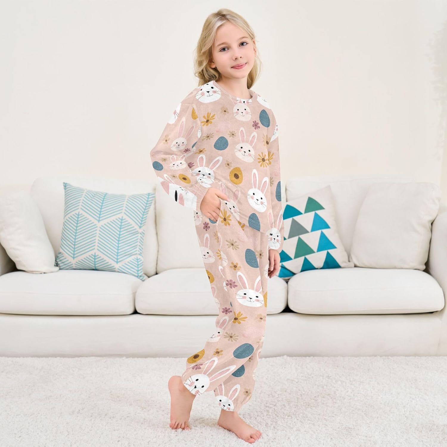 Rabbit Easter Egg Plush Pajama Sets Soft Flannel Fleece Sleepwear