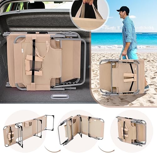 Miniatura 6 de Giantex Silla bronceadora, silla de descanso portátil de 330 libras con respaldo ajustable de 5 posiciones, agujeros para brazos faciales, bolsillo