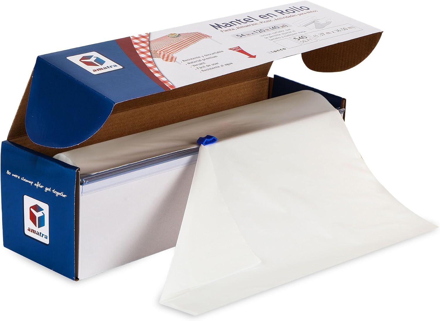 All-Purpose Plastic Table Cover Roll with Self-Cutter, Alternative to Regular Tablecloth, Disposable Table Cover, Plastic Table Cloth, 54 inches x 120 feet (40 Yards), White