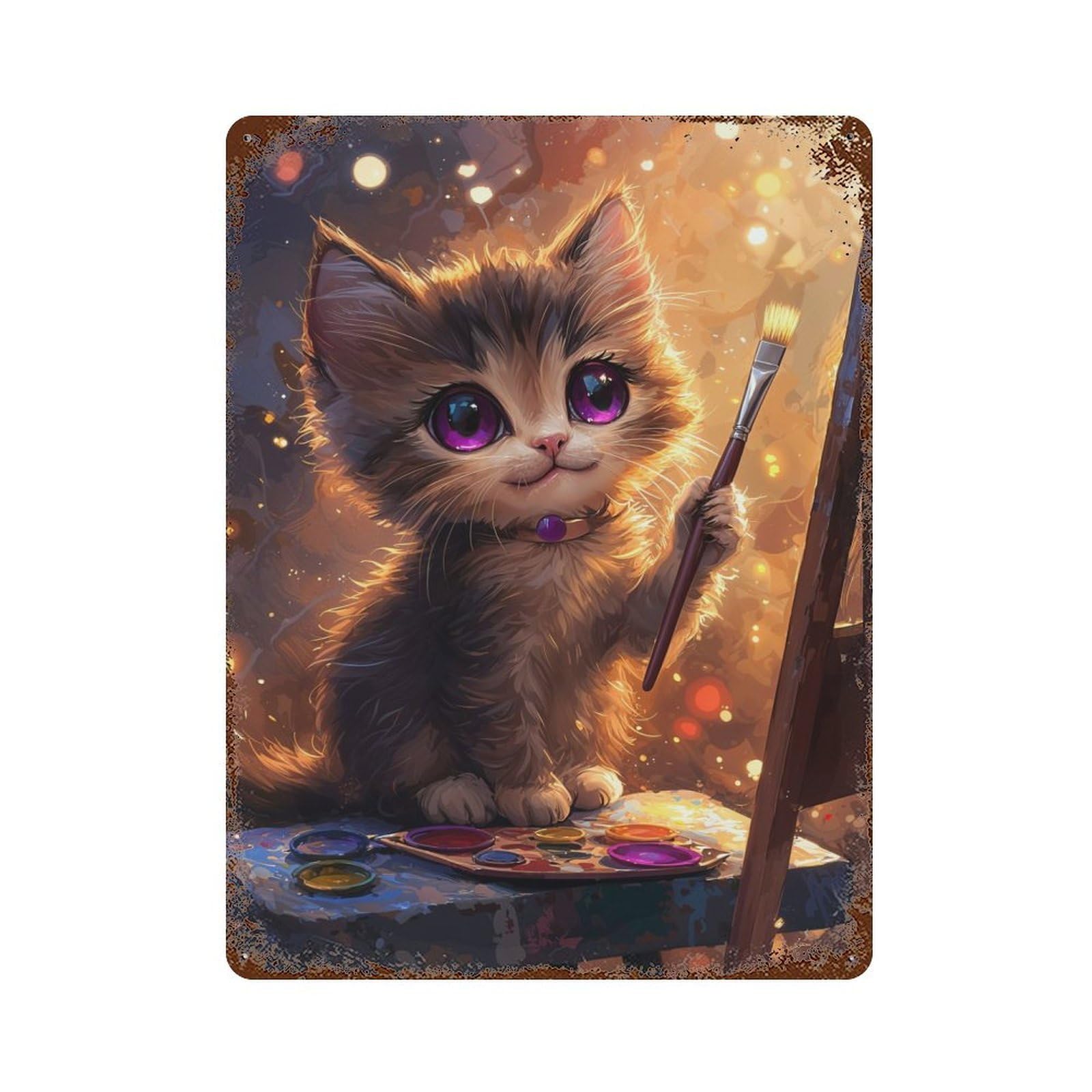 Kitten Artist Vintage Rust Metal Sign 15.7"x11.8", Retro Wall Decor for Garage, Pub Or Kitchen