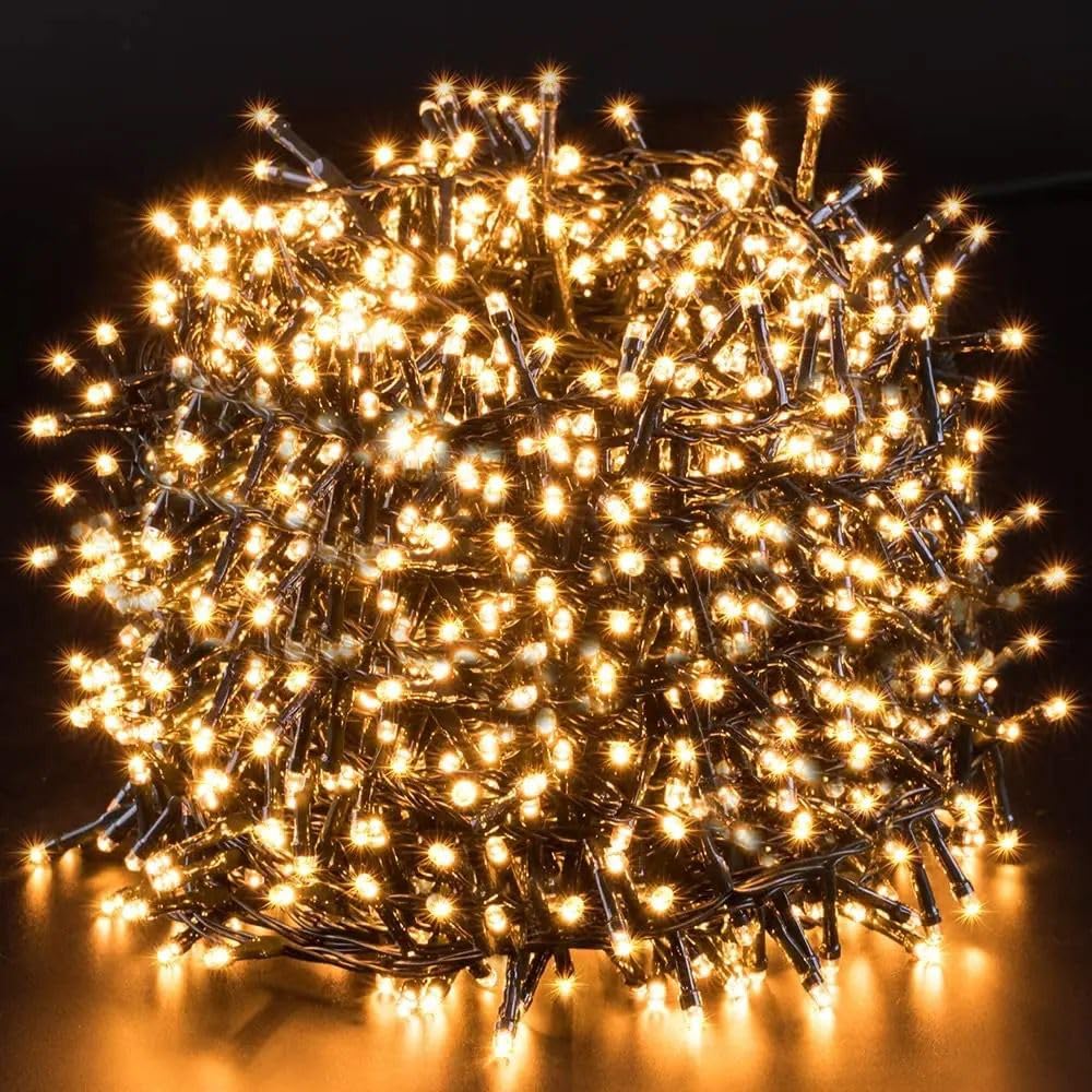 Christmas Tree Fairy lights Outdoor&Indoor 50M 1000LED Warm White Cluster Christmas Lights, 8 Modes Waterproof Christmas Decoration Lights