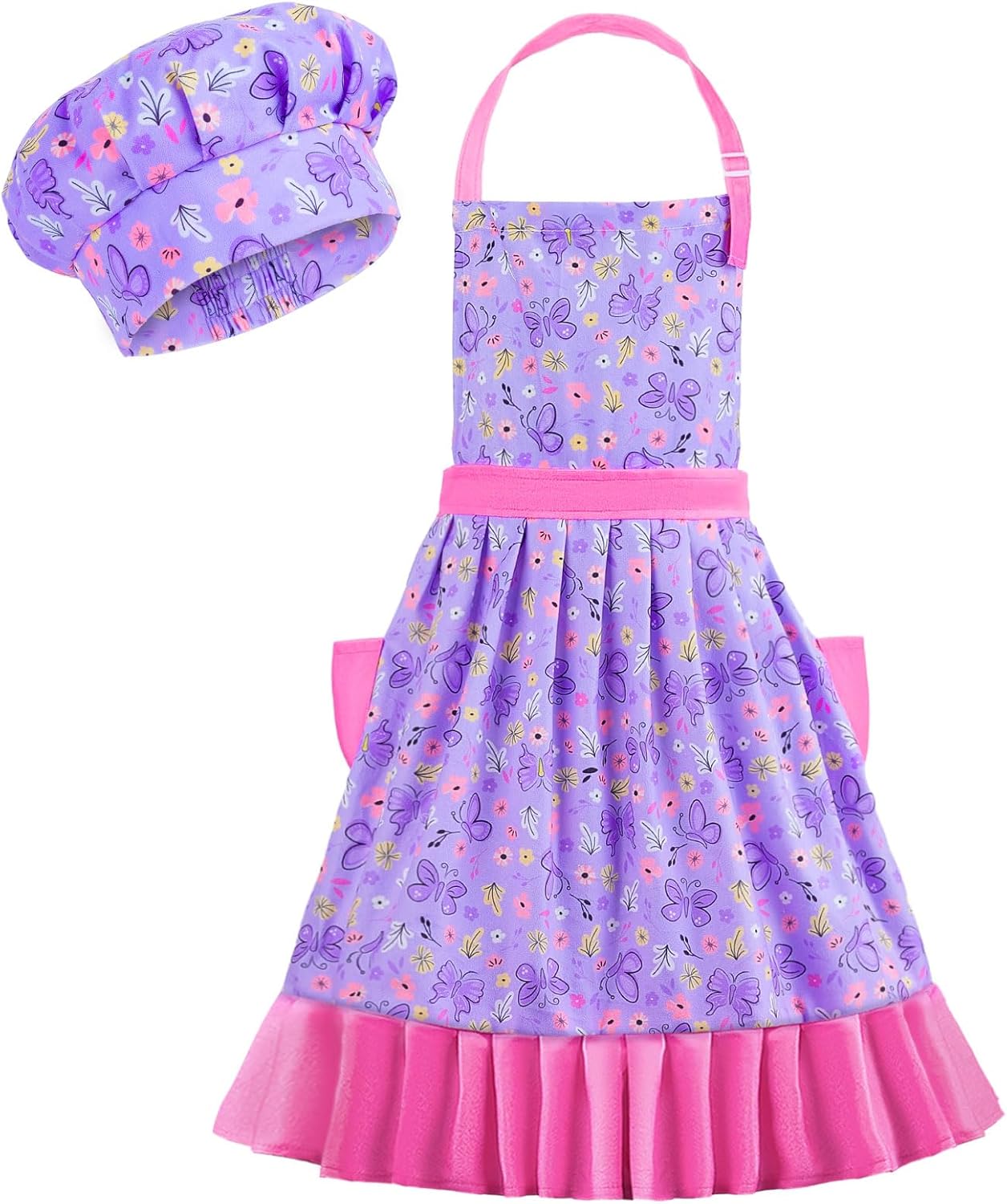 MHJY Juego de delantal para niñas, falda plisada vintage con bolsillos ajustables para hornear y cocinar, de 8 a 12 años