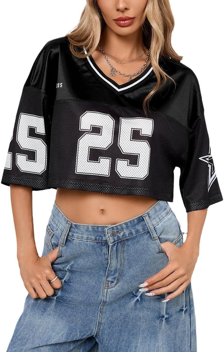 SOLY HUXJersey Shirts for Women Y2k Crop Tops Streetwear Sportswear Short Sleeve T-Shirt Cute Football Jersey Top