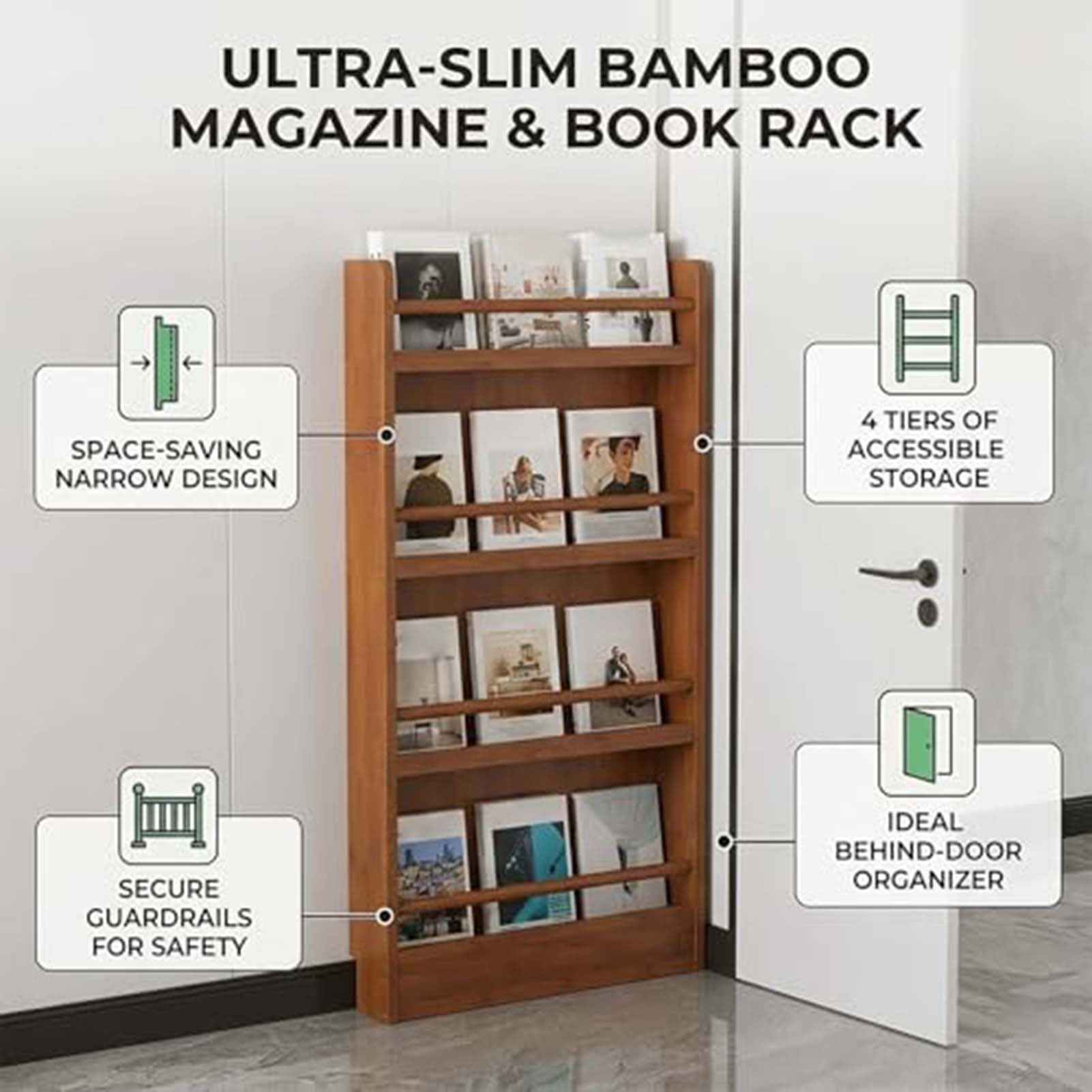 Portariviste Da Terra, Espositore Per Brochure In Legno Massello, Design Verticale Salvaspazio, Porta Riviste Per Soggiorno, Ufficio, Mostre(19.6x3.9x68.5in)