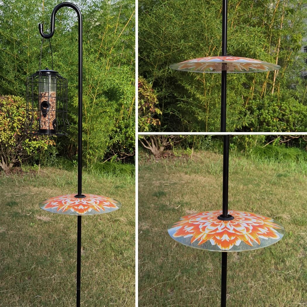13" Glass Rain Guard for Bird Feeder Outdoors - Baffle on Shepherd Pole/Post or S Hook Hanging - Large Weather Guard Protective Dome - Dia. 33CM - Flower Daisy