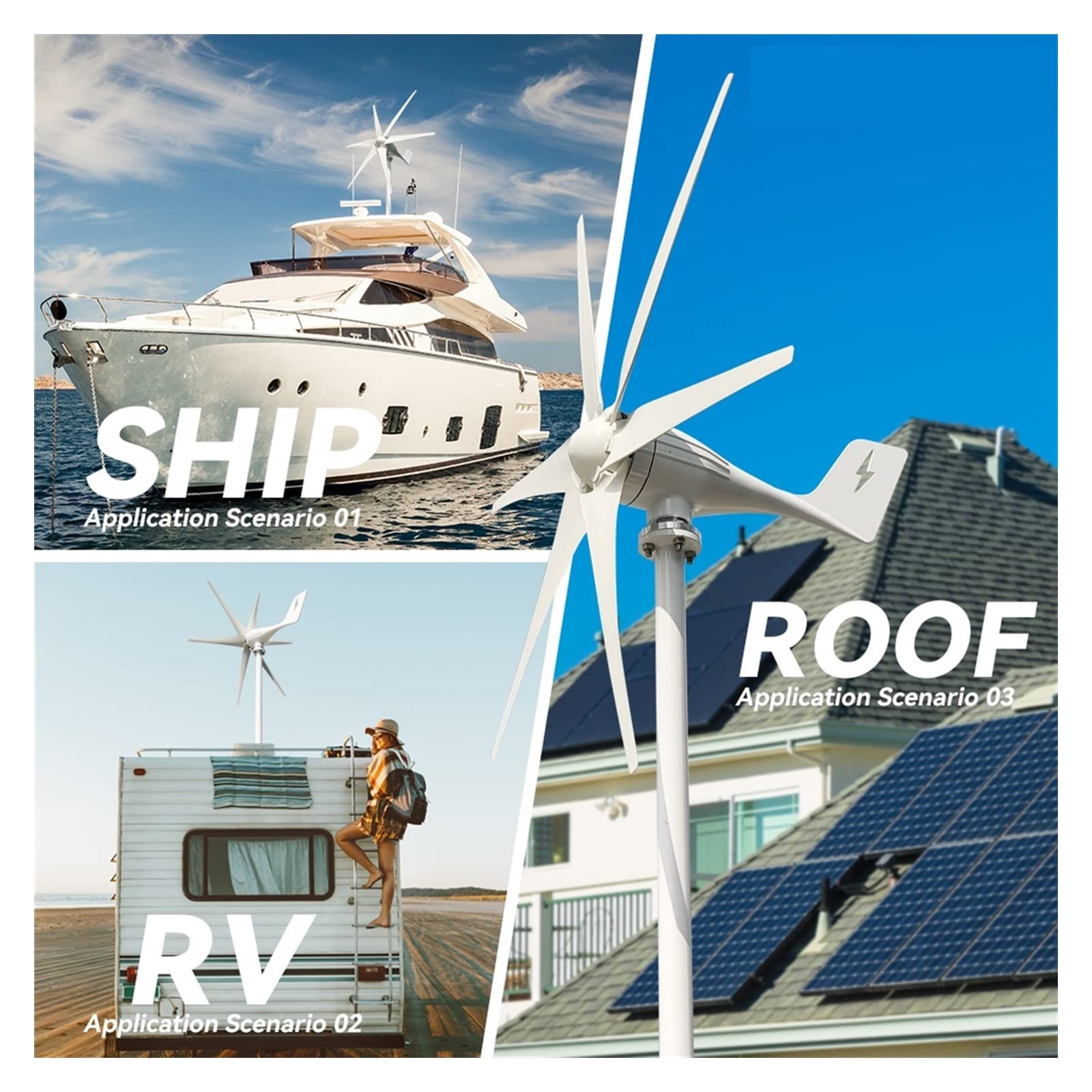 Generator Wiatrowy, Mała turbina wiatrowa darmowa energia 3kw 3000w 48v 24v 12v 6 ostrzy z MPPT/kontroler ładowania wiatraki RV Yacht Farm do użytku domowego(Wind turbine Only,24v)